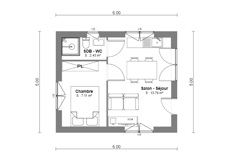 Plan Chalet en bois habitable de 30m² avec mezzanine