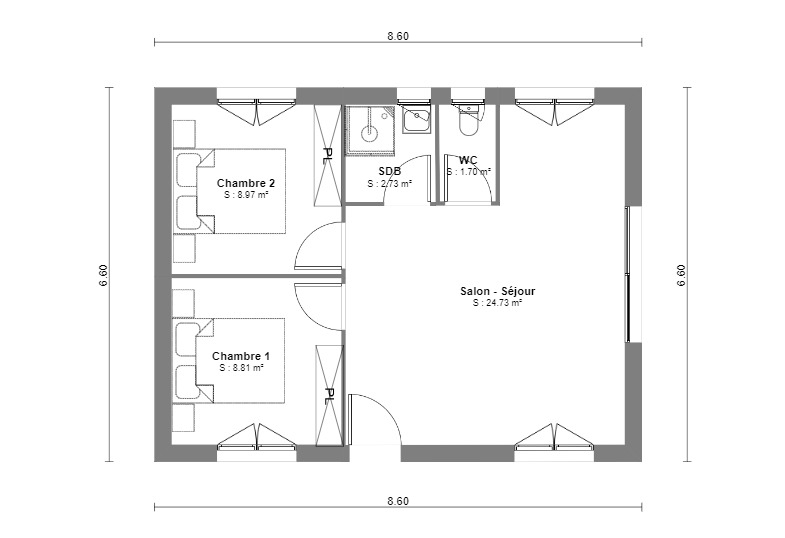 Plan Chalet habitable de 50m² en plain pied