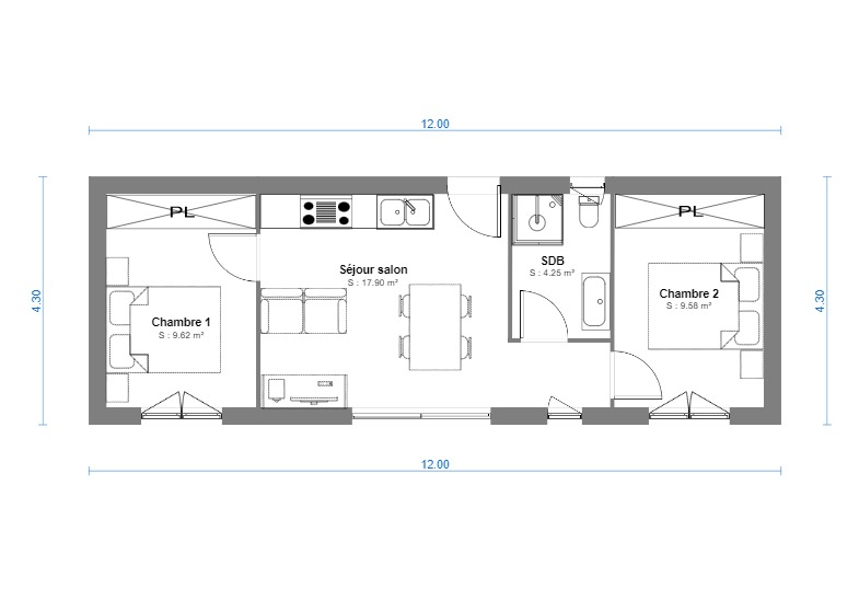 Plan Chalet en bois habitable de 40m² avec toit plat